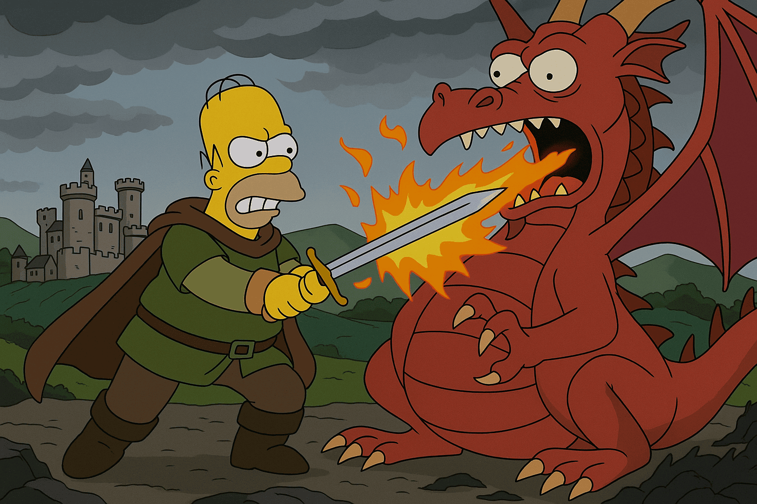 Homero destruye un dragón